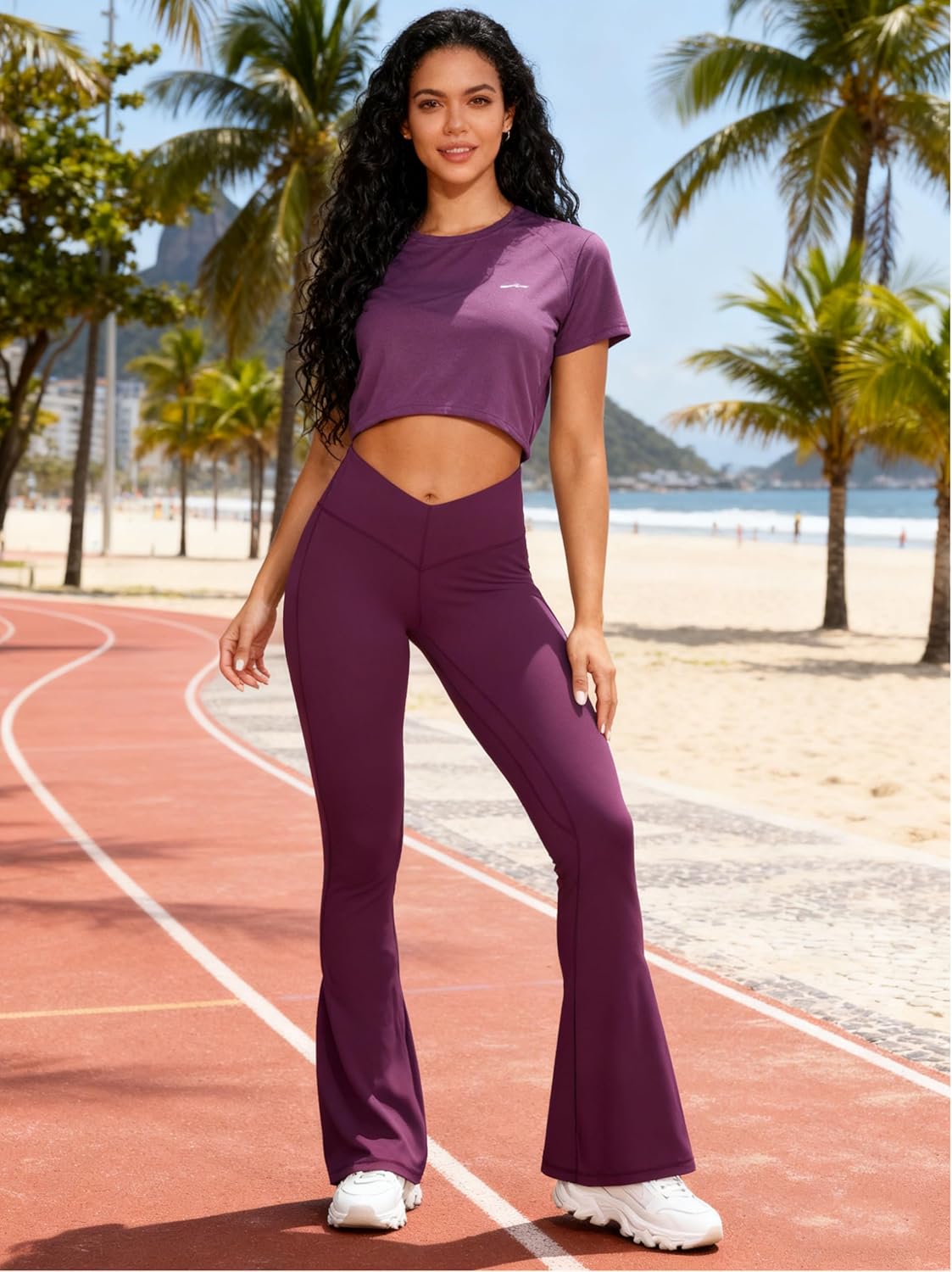 Sunzel Mini Flare Leggings for Women V Crossover Mid Rise Workout Flared Yoga Pants with Tummy Control and Wide Leg - Image 3