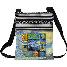 Van Gogh Art Collection Messenger Bag Small Ethnic Pattern Adjustable Strap Crossbody Zipper Pouch Starry Night Phone Organizer Wallet Aesthetic Shoulder Handbag for Women Friends