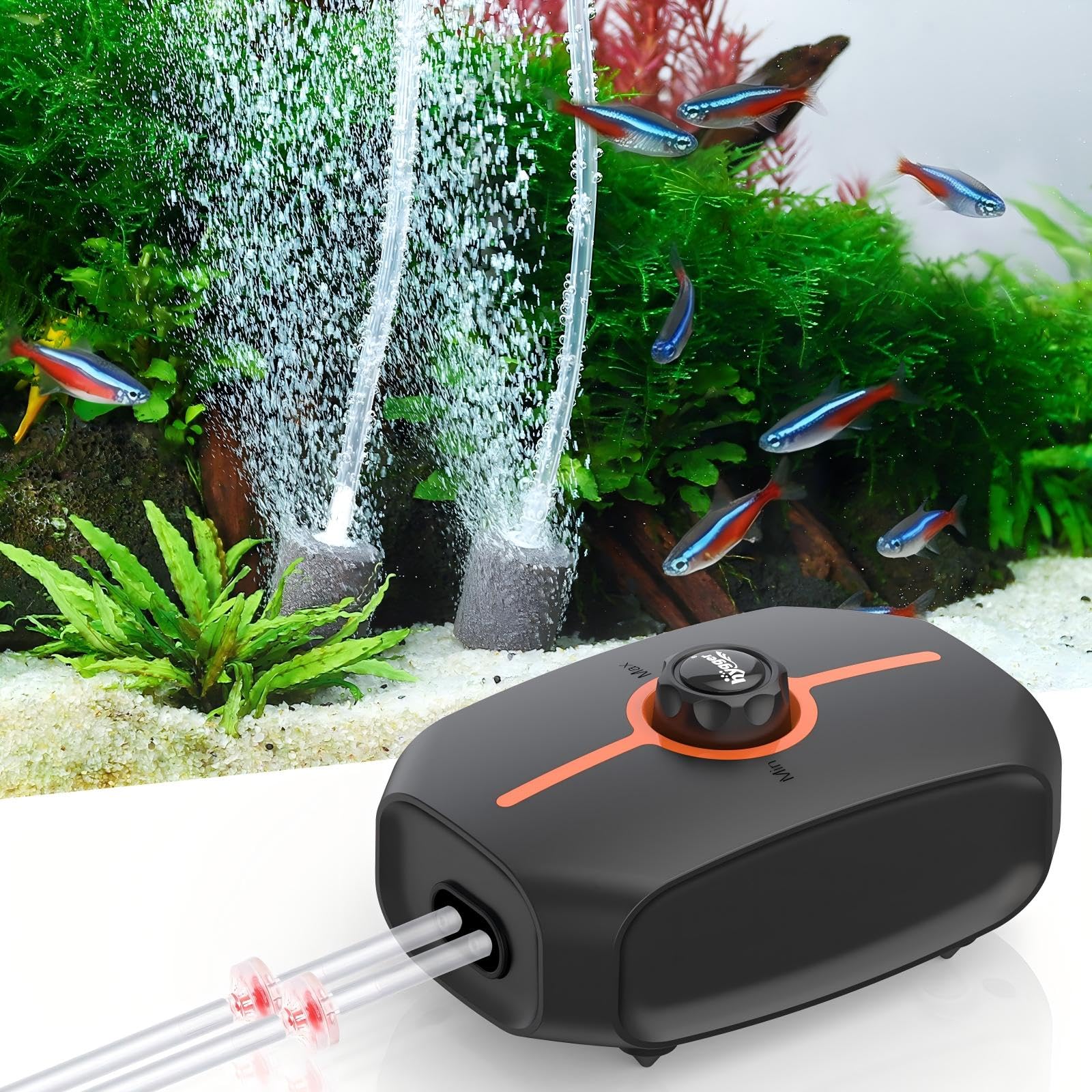 Hygger Ultra Quiet Dual Outlet Aquarium Air Pump for 200 Gallons