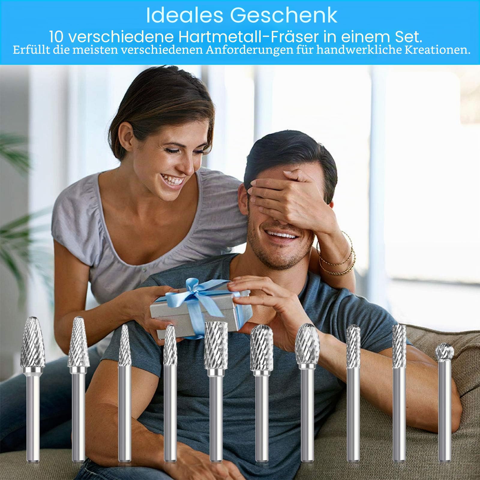 Linkstyle 10 Stück Wolframcarbid Fräser Bit Set, Hartmetall Rotary Schaftfräser Raspel Set mit 6mm Schaft für Schleifen Schnitzen Polieren