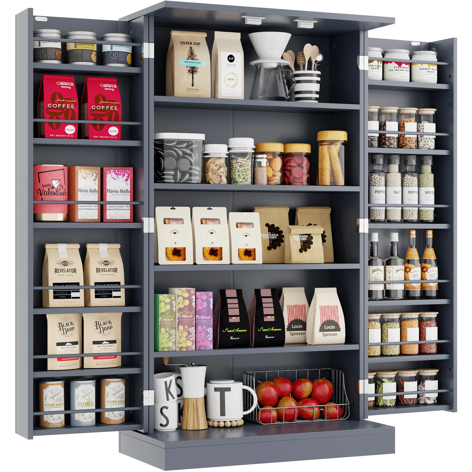 Photo 1 of HOME BI Kitchen Pantry, Kitchen Storage Cabinet Cupboard with Doors and Adjustable Shelves for Dining Room Living Room, Grey 41" H Grey