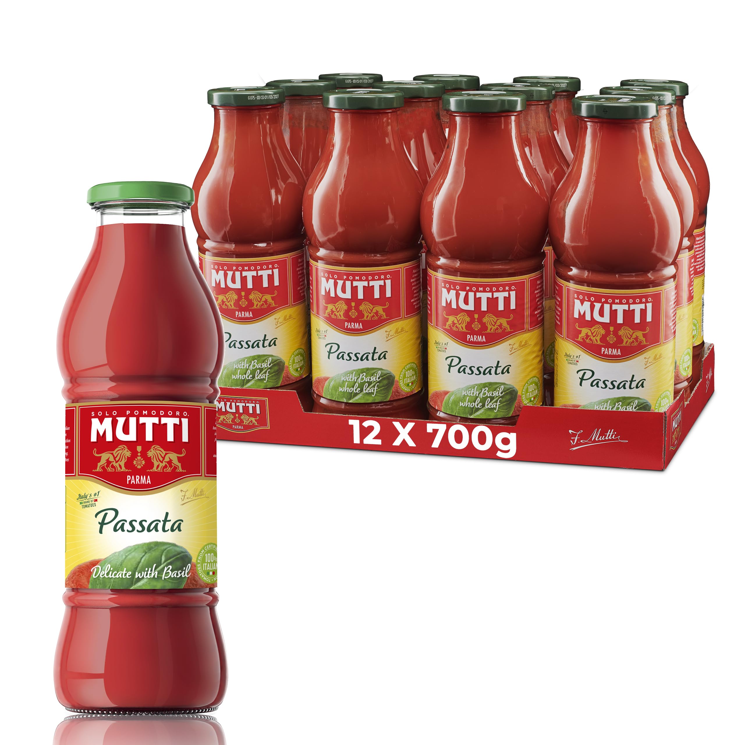 12x Multipack Mutti Basil Tomato Puree Bottle 700 Gr Glass