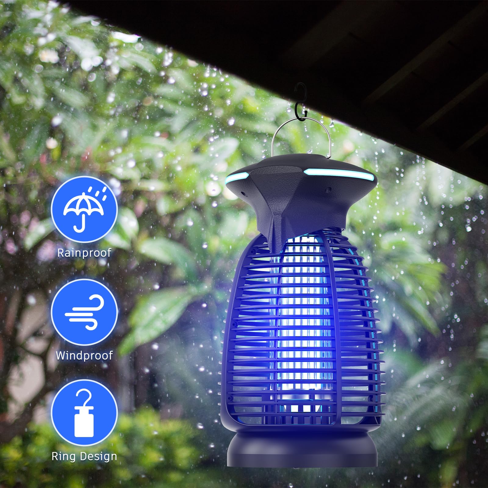 Matainsectos eléctrico al aire libre – 4200 V de alta tensión, luz LED impermeable para mosquitos, moscas, patio, porche, garaje, patio trasero, casa