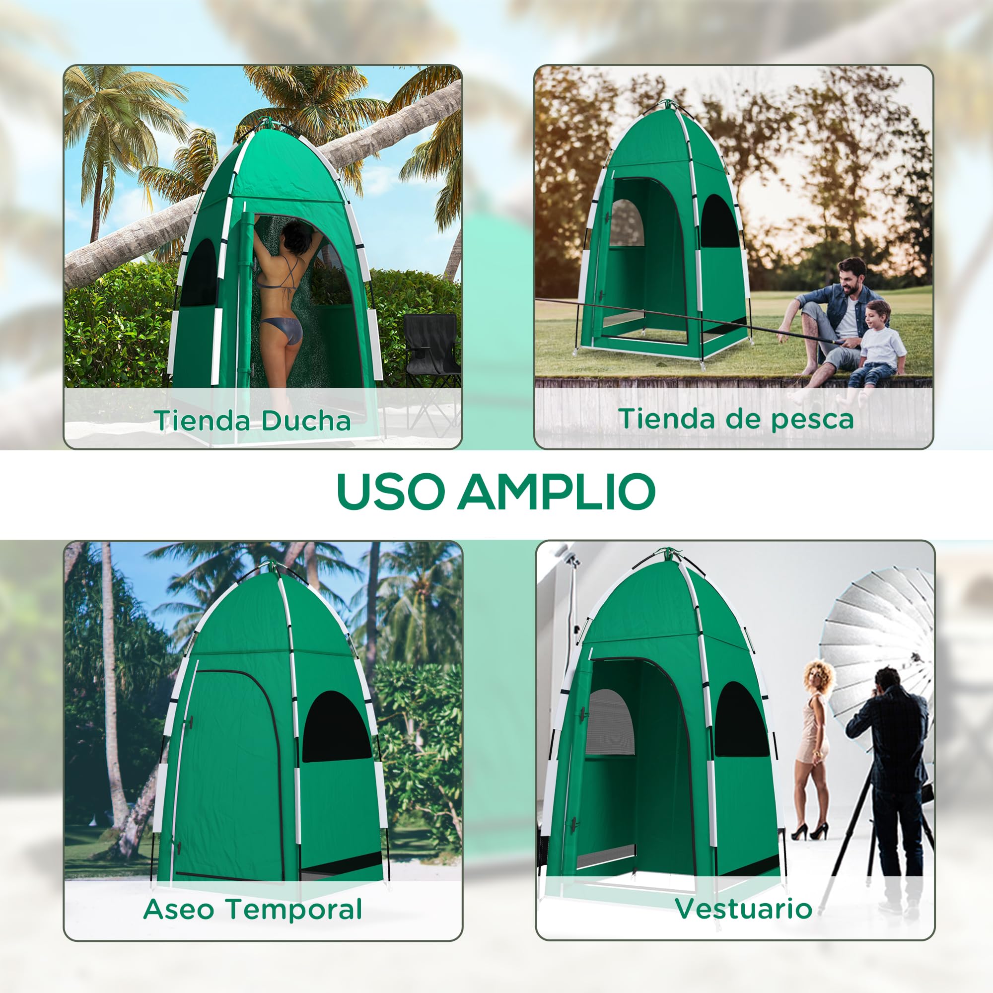 Outsunny Tienda de Campaña Portátil Ducha UPF30+ 122x122x213 cm Verde