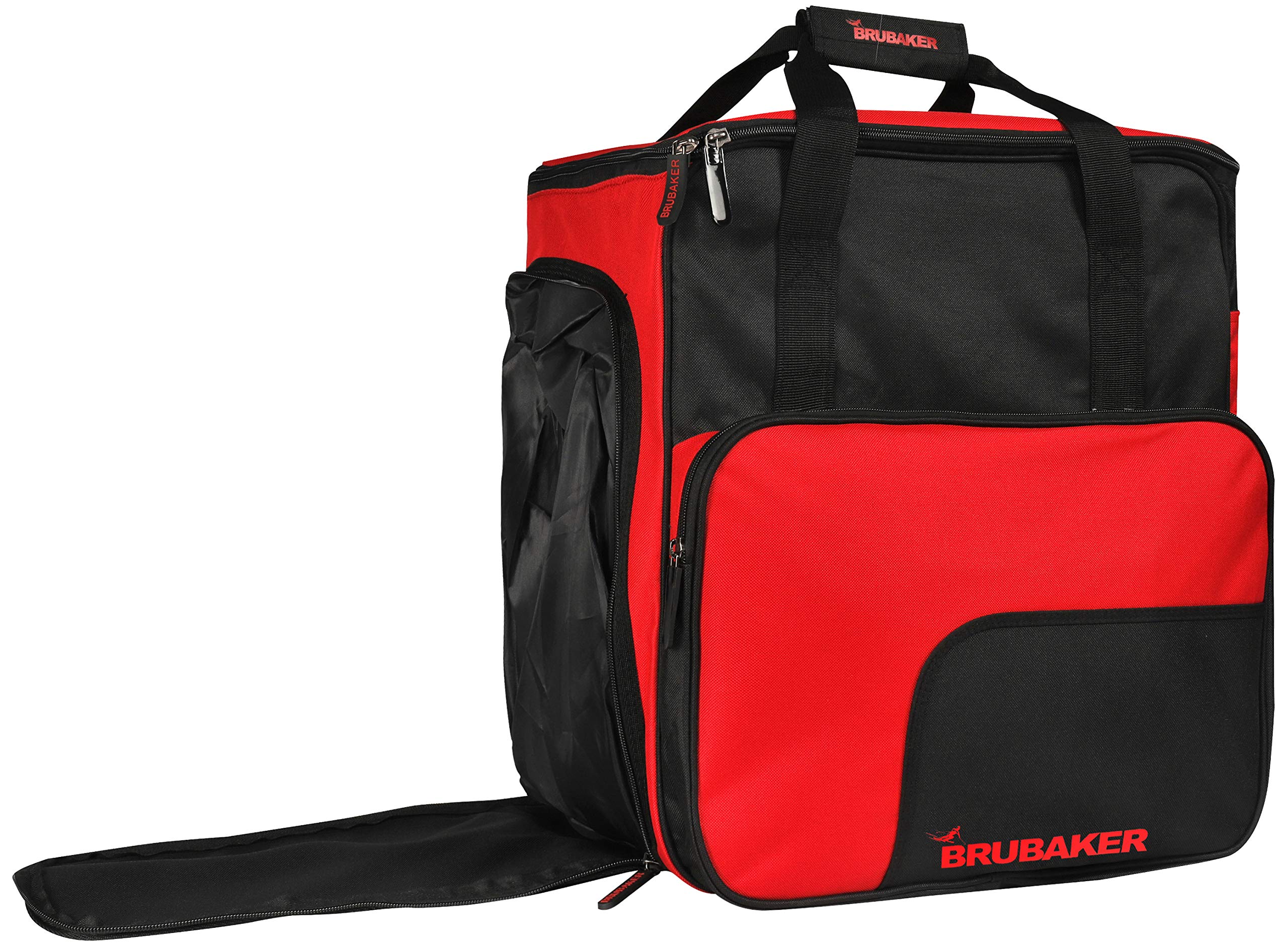 BRUBAKER Sac à Chaussures de Ski 'Super Function' et Housse à Skis 'Carver Pro' pour 1 Paire de Skis + Bâtons + Chaussures + Casque - 170 cm - Noir/Rouge