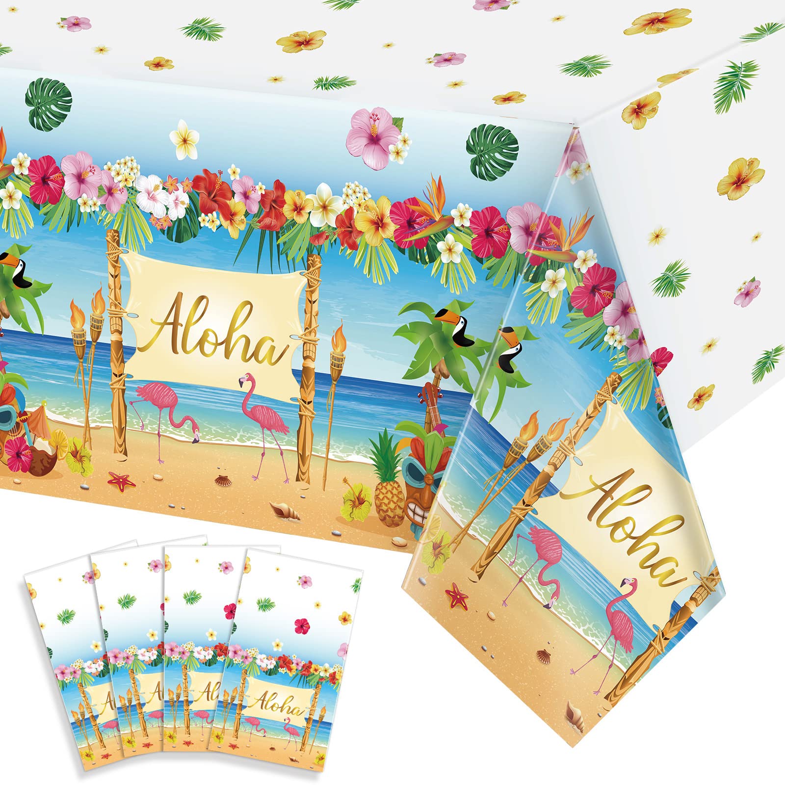 Hawaiian Luau Tablecloths Hawaiian Flamingo Plastic Table Cloth Aloha Luau Party Table Cover Aloha Tropical Palm Leaves Flamingo Tablecloth for Summer