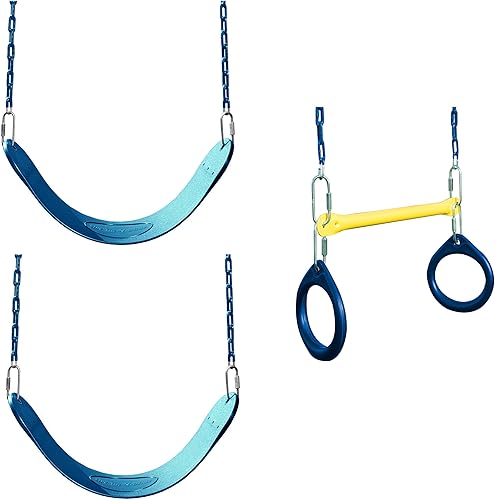 Swing-N-Slide WS 5102 - Juego de 2 asientos de columpio azules con anillotrapecio, paquete de actualización de columpios, color azul