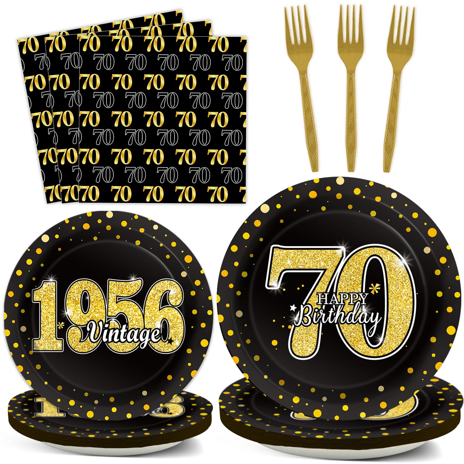 96PCS 70th Birthday Party Decorations Vintage 1956 Paper Plates Napkins