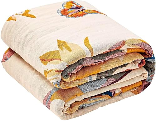 Manta reversible de 100% algodón, ultrasuave, rústica, bohemia, con diseño floral, pájaros y mariposas, decoración con estilo de granja, para todas