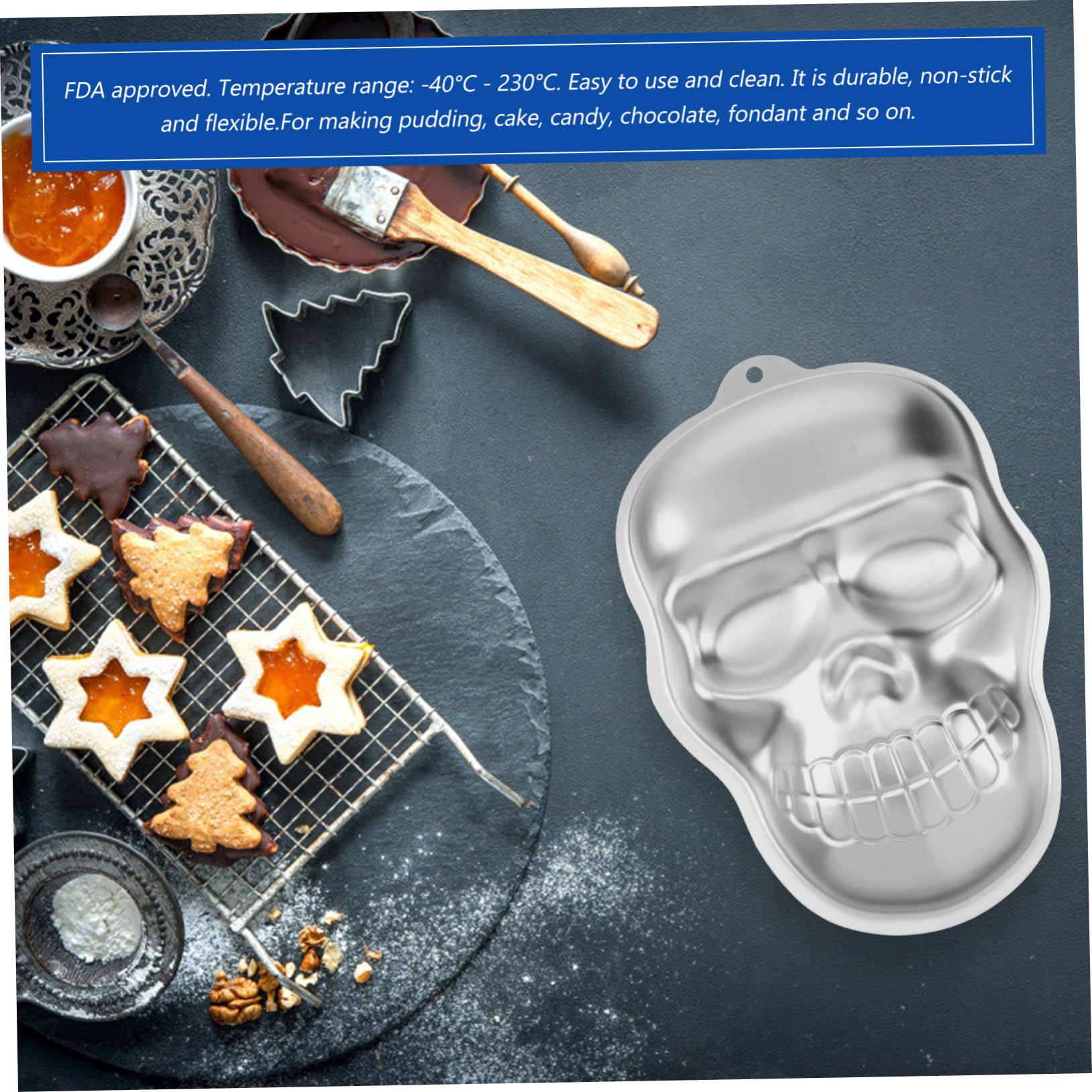 HEMOTON Moules À Gâteau En Aluminium Antiadhésifs En Forme De Crâne Pour Halloween 3 Pièces