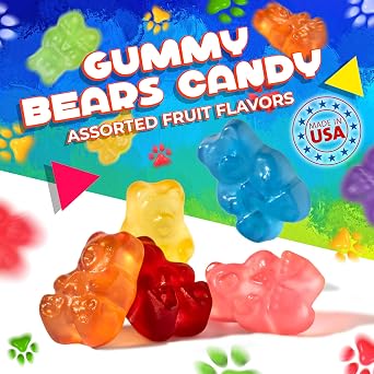 Gummy Bears, Gummy Candy Bulk, Assorted Fruit Flavors, 1 Lb Bag | Chewy Gummies, Candy for Goodie Bags