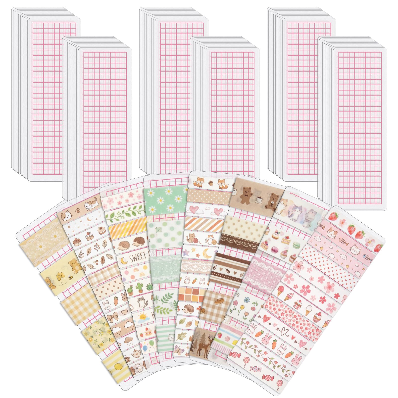 Crtiin 60 Pcs Washi Tape Cards Organizer with Storage Box –Portable Washi Tape Holder &amp; Display Board for Scrapbooking, Journaling, DIY Crafts, Travel (Pink)
