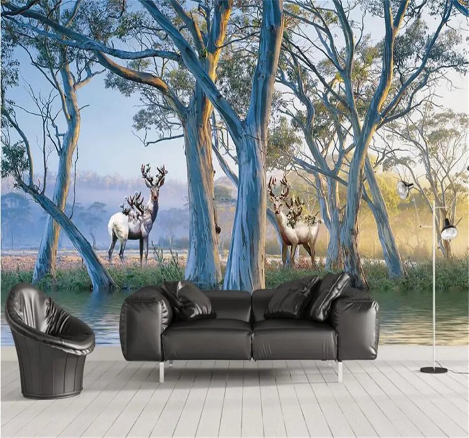 Tzxztt Three Dimensional Retro Forest Large Trees Reindeer Modern 3D Wallpaper Premium Textured Silk Neutral Tones Material Ideal for Living Room Bedroom-250cm×170cm