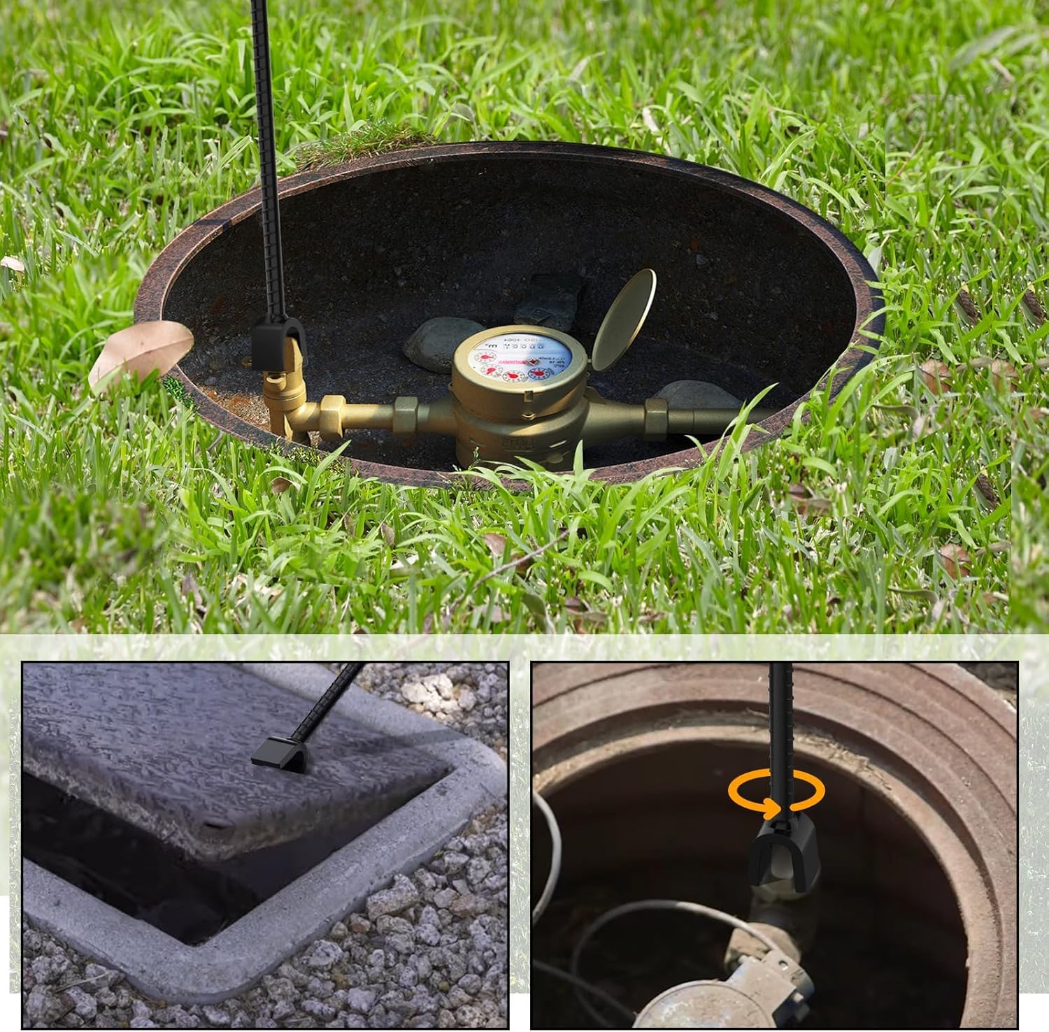 Mumusuki Wasserzählerschlüssel, Faltbarer Stahl-T-Griff Wasserschlüssel, Wasserabschaltwerkzeug mit 4 Multifunktionsschlüssel für Ventile Wasserhähne Reparaturen 20x95cm (Gelber Griff)