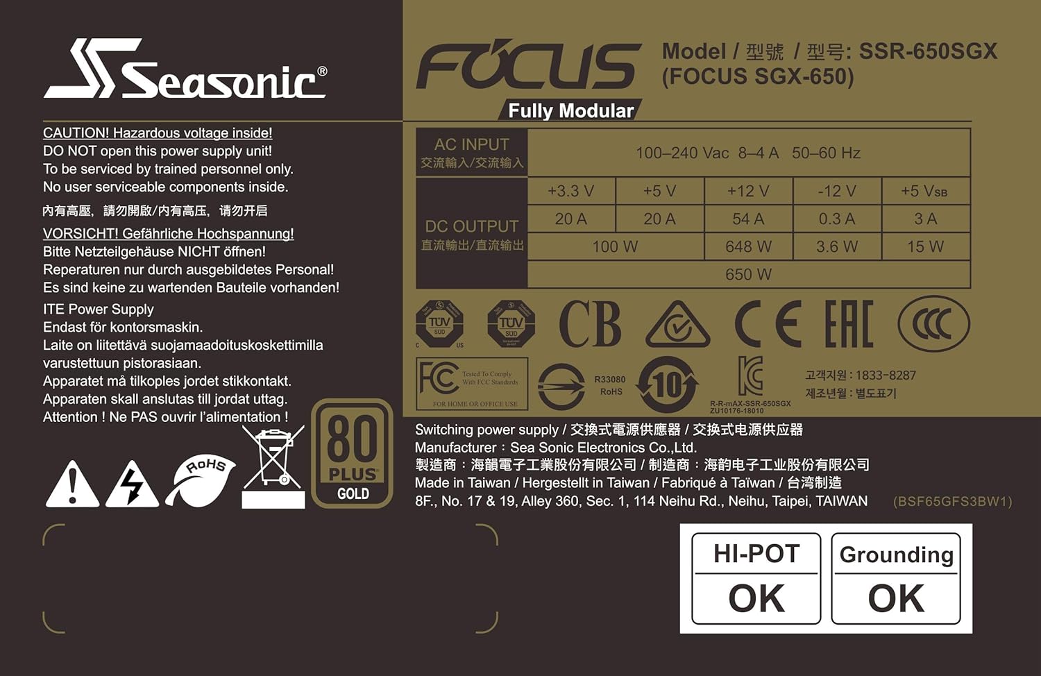 Gеt Sресіаl Prісе Seasonic FOCUS SGX-650, 650W 80+ Gold, Full-Modular, SFX-L Form Factor, Compact Size, Fan Control in Fanless, Silent, and Cooling Mode, Power Supply, SSR-650SGX.