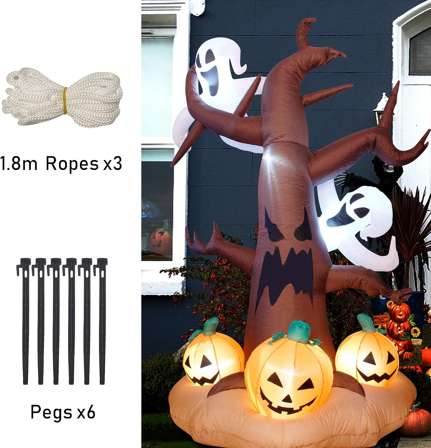 DR.DUDU 8 Ft Halloween Inflatable Ghost Tree with Pumpkins, Blow up Lighted Ghost Tree with LED Lights for Yard Party Shopping Mall and Inflatable Halloween Decorations Outdoor (8 ft)
