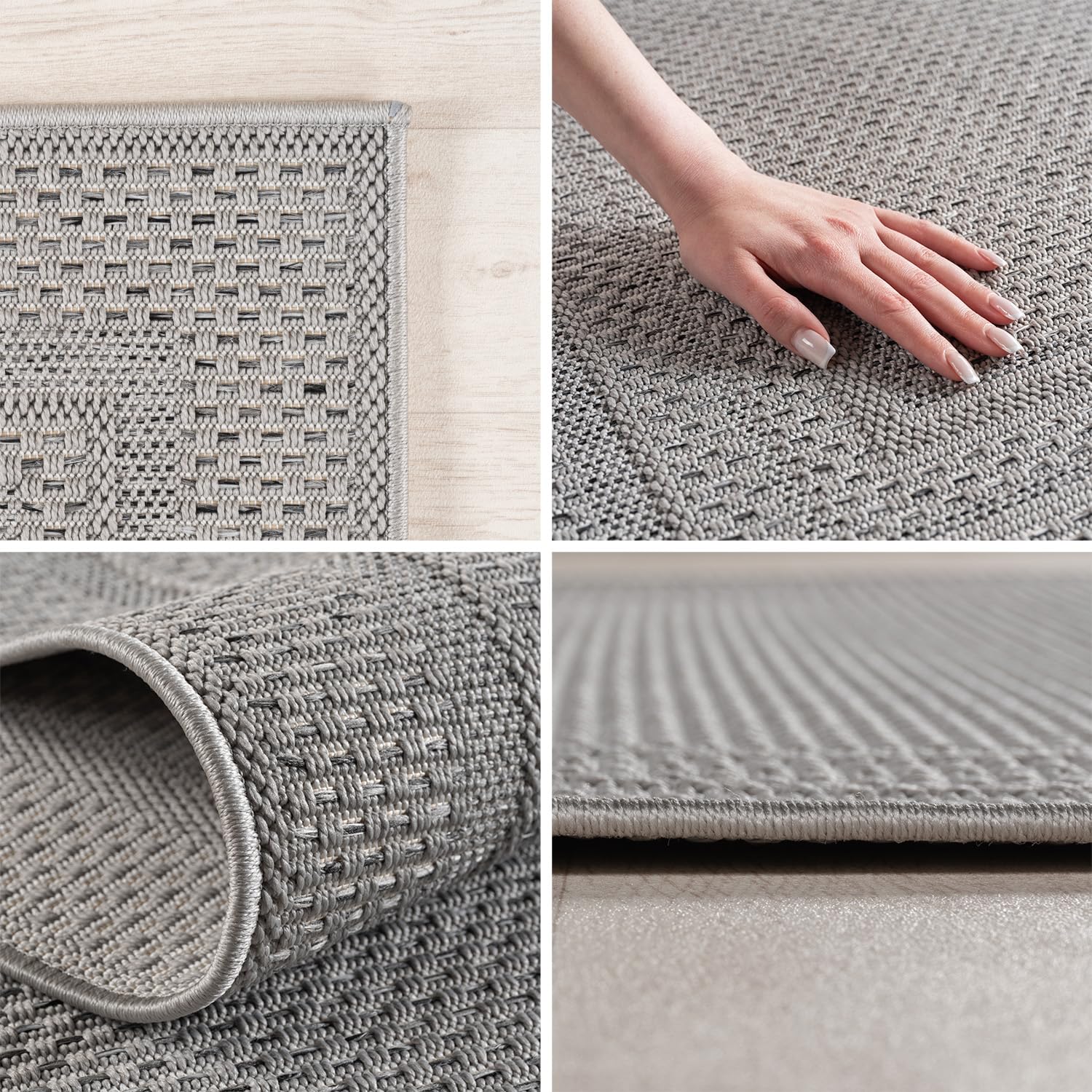 SIMPEX Tappeto da Esterno Grigio 160x230 cm, Resistente agli Agenti Atmosferici & UV, Cucina, Balcone, Terrazza, Soggiorno e Sala da Pranzo, Design a tinta unita con bordo