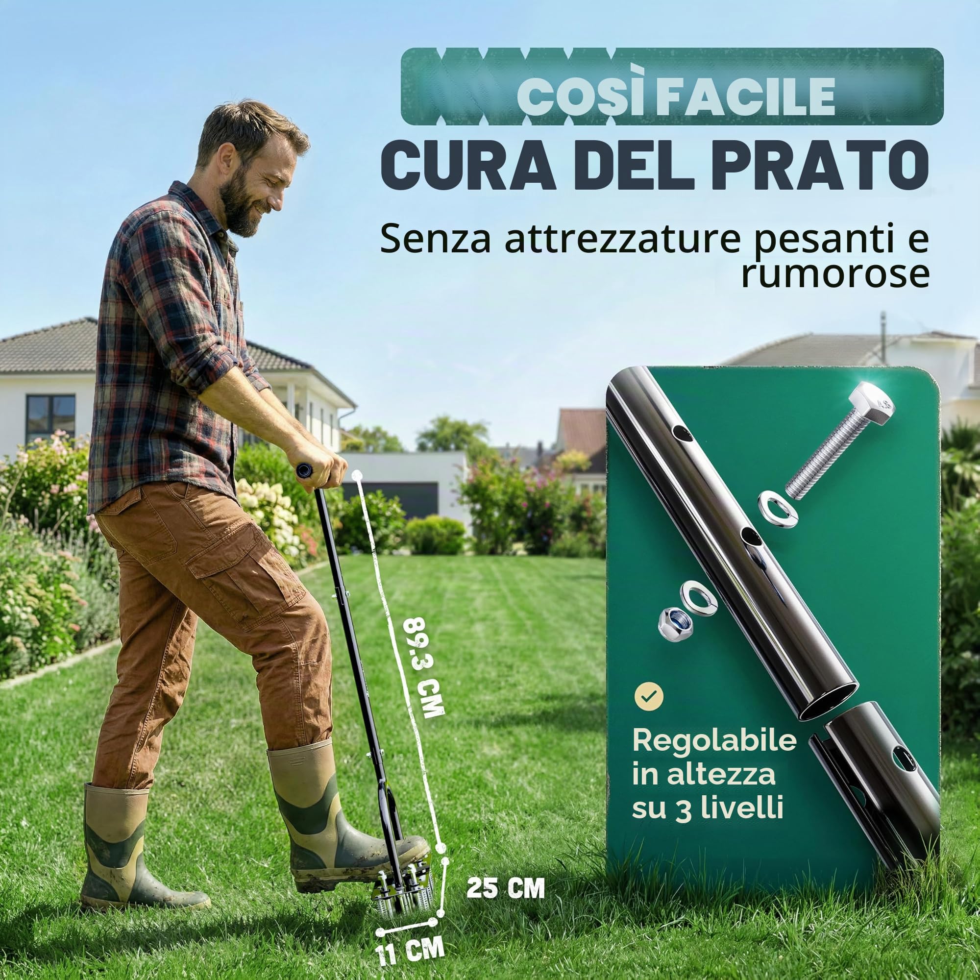Aeratore per prato Pro | Innovativa forcella, aeratore per prato, scarificatore e aeratore per la ventilazione del prato, strumento da giardino di alta qualità per ventilare e sciogliere il