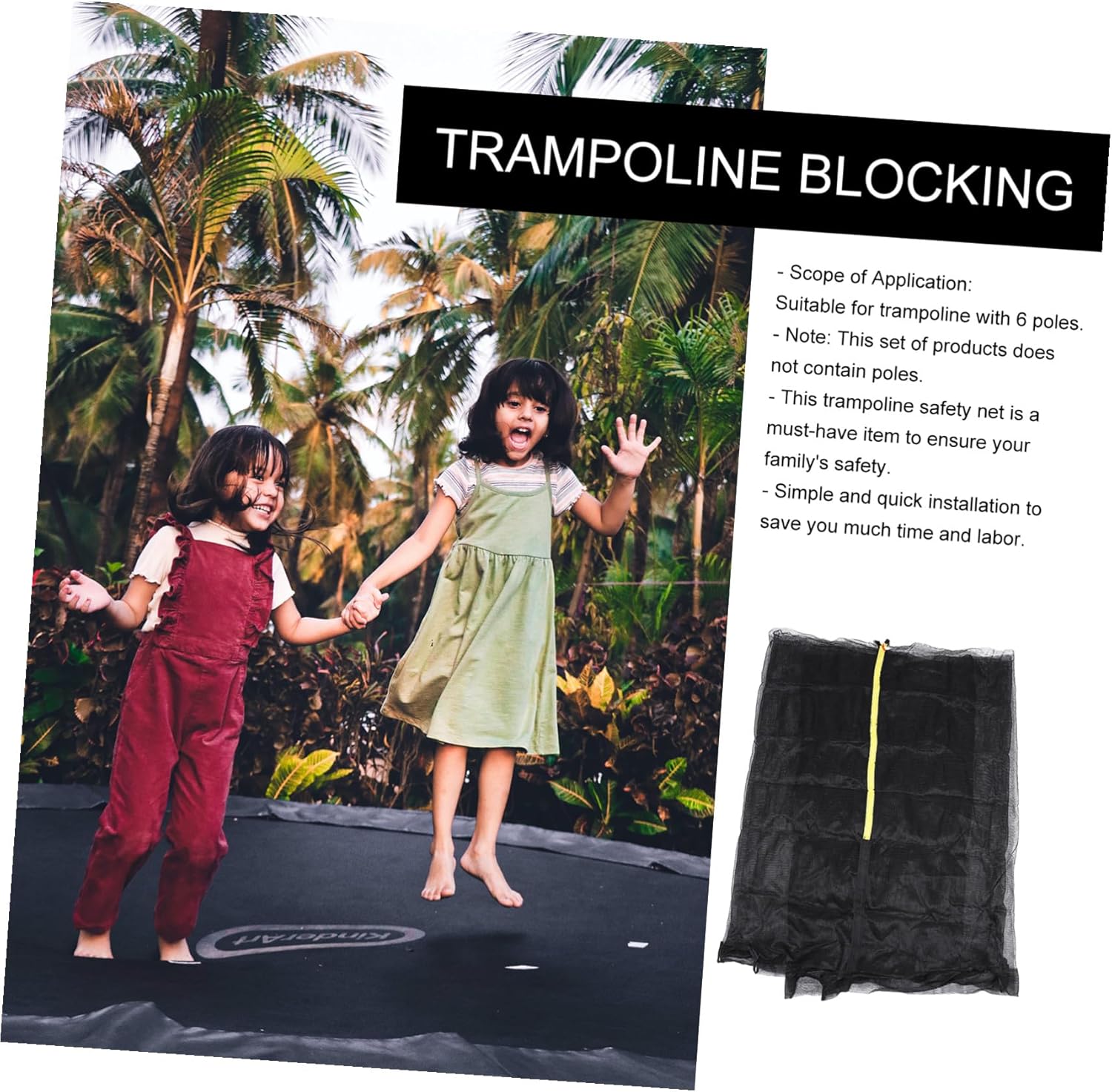 Trampoline Protective Safety Net Replacement Enclosure Netting Without Poles Jumping Bed Net for Family Safety