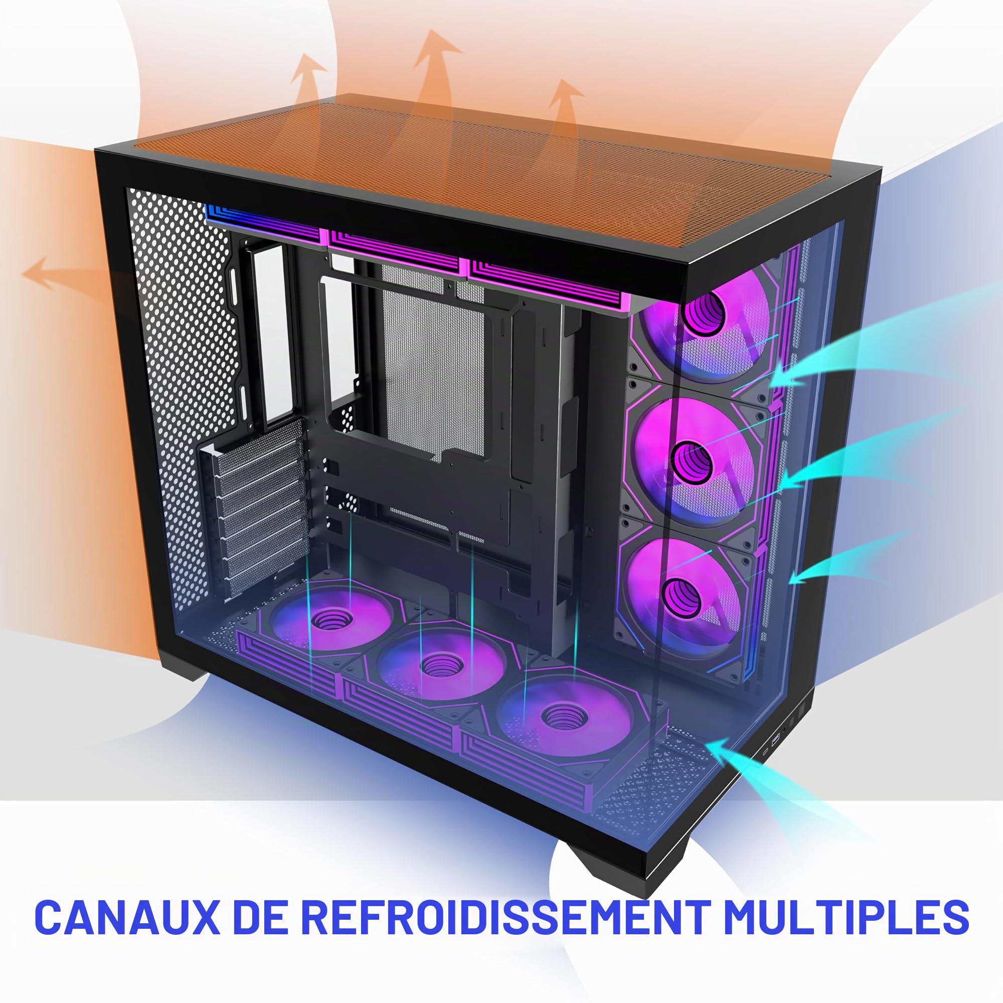 KEDIERS Boîtier PC pré-installé 9 × 120 mm Noir Ventilateur ATX Mid Tower PC Boîtier d'ordinateur avec Vue panoramique Panneau Avant en Verre trempé