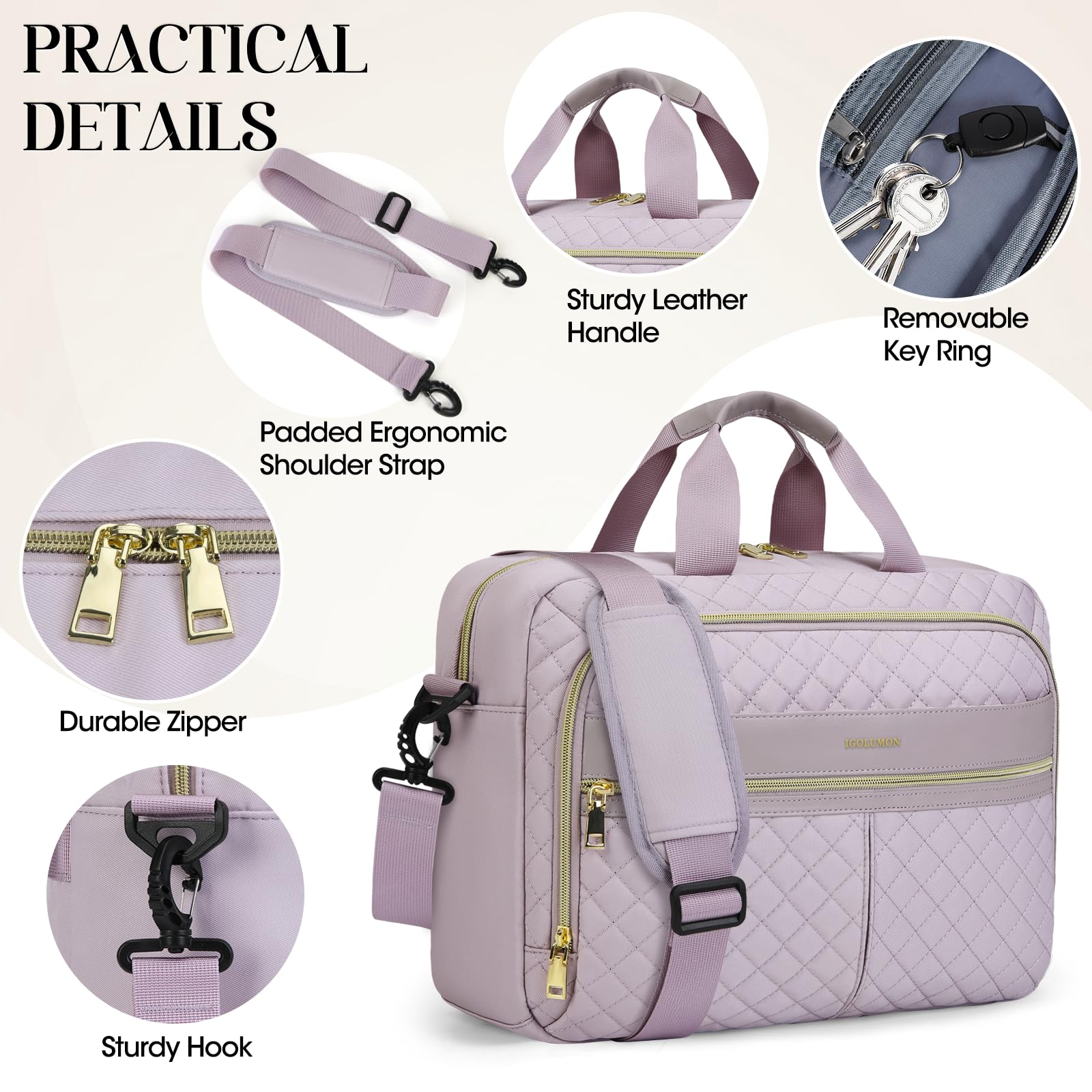 IGOLUMON Borsa per computer portatile da donna 17,3 pollici, impermeabile, per computer portatile, borsa da lavoro, borsa a tracolla
