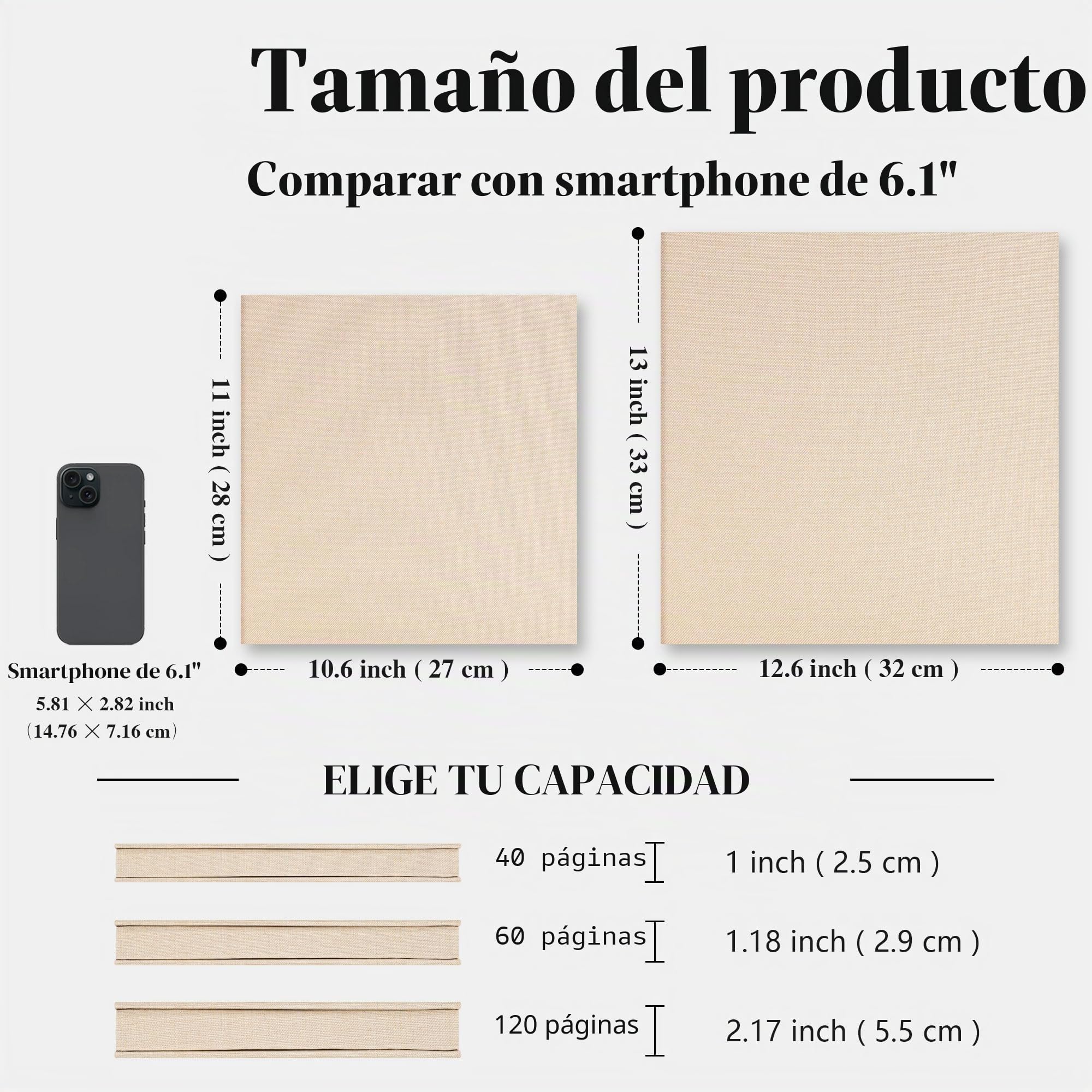 Álbum Fotos Autoadhesivo de Lino 33x32 cm, 60 páginas, Beige | Regalo Boda Aniversario Familiares con Bolígrafo Metálico