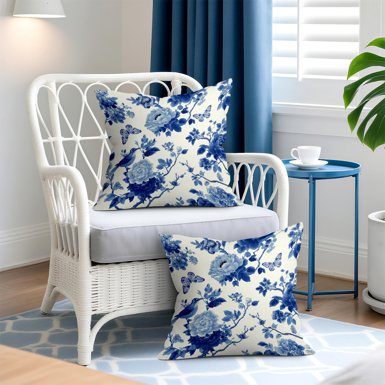 Set di 2 federe decorative per cuscini con uccelli e fiori primaverili