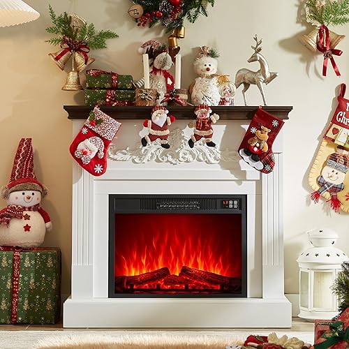 Miniatura 6 de SOOWERY - Chimenea eléctrica con repisa, soporte de TV con chimenea con inserto reemplazable, centro de entretenimiento rústico con chimenea y