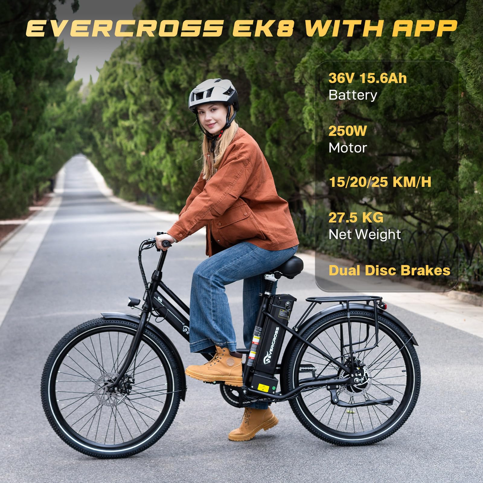EVERCROSS EK8 Elektrofahrräder Erwachsene, 26 Zoll E-Bike - 250W Motor, 36V 15,6AH Akku, 15/20/25 KM/H, 120KG Max. Belastung, Mountainbike Elektrofahrrad für Frauen Männer