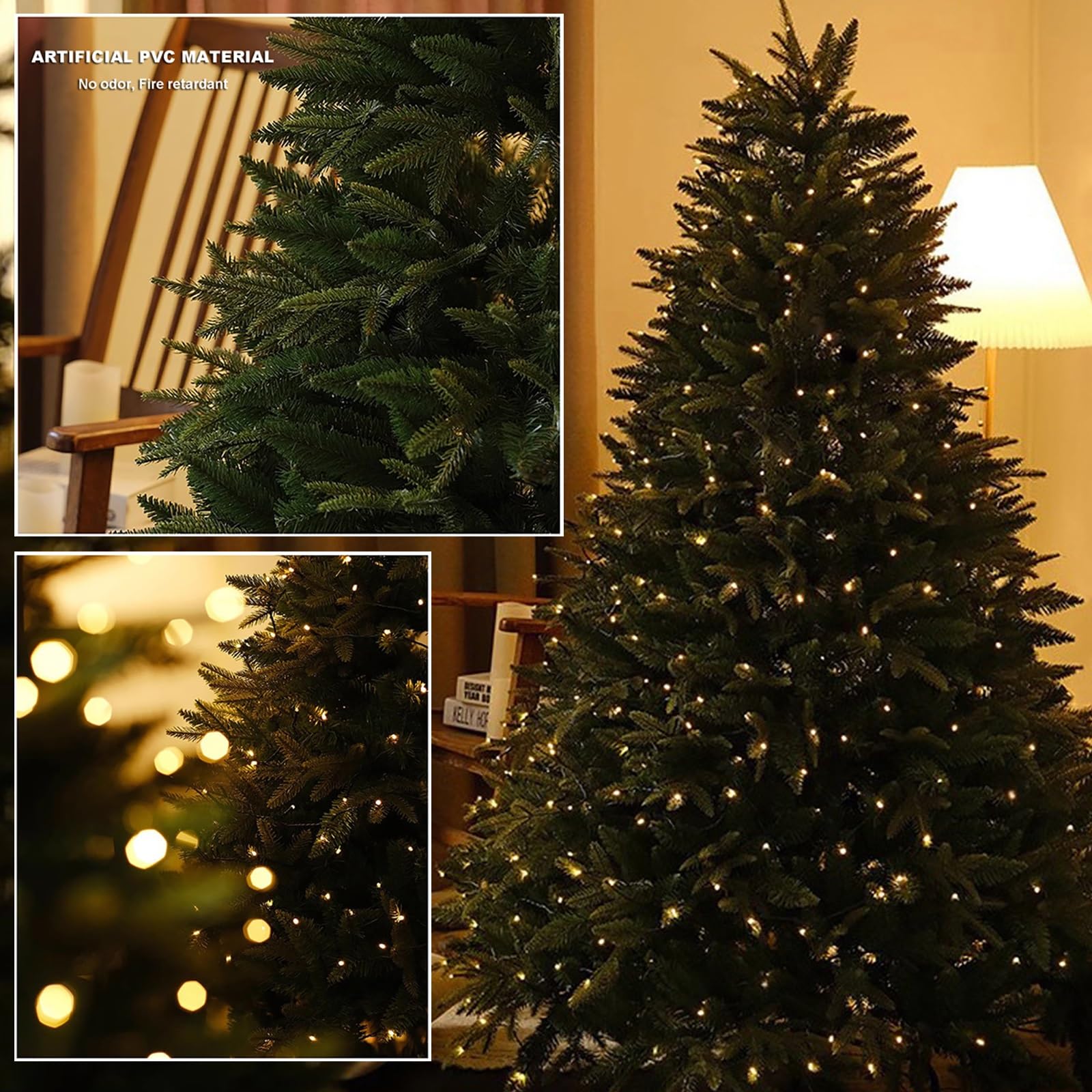 Árbol de Navidad Preiluminado, Árboles de Navidad Artificiales con Puntas de Ramas de PE y PVC, 120/150/180/210/240/300 cm, Decoración Navideña para el Hogar y la Oficina(10ft/300 x 180 cm)