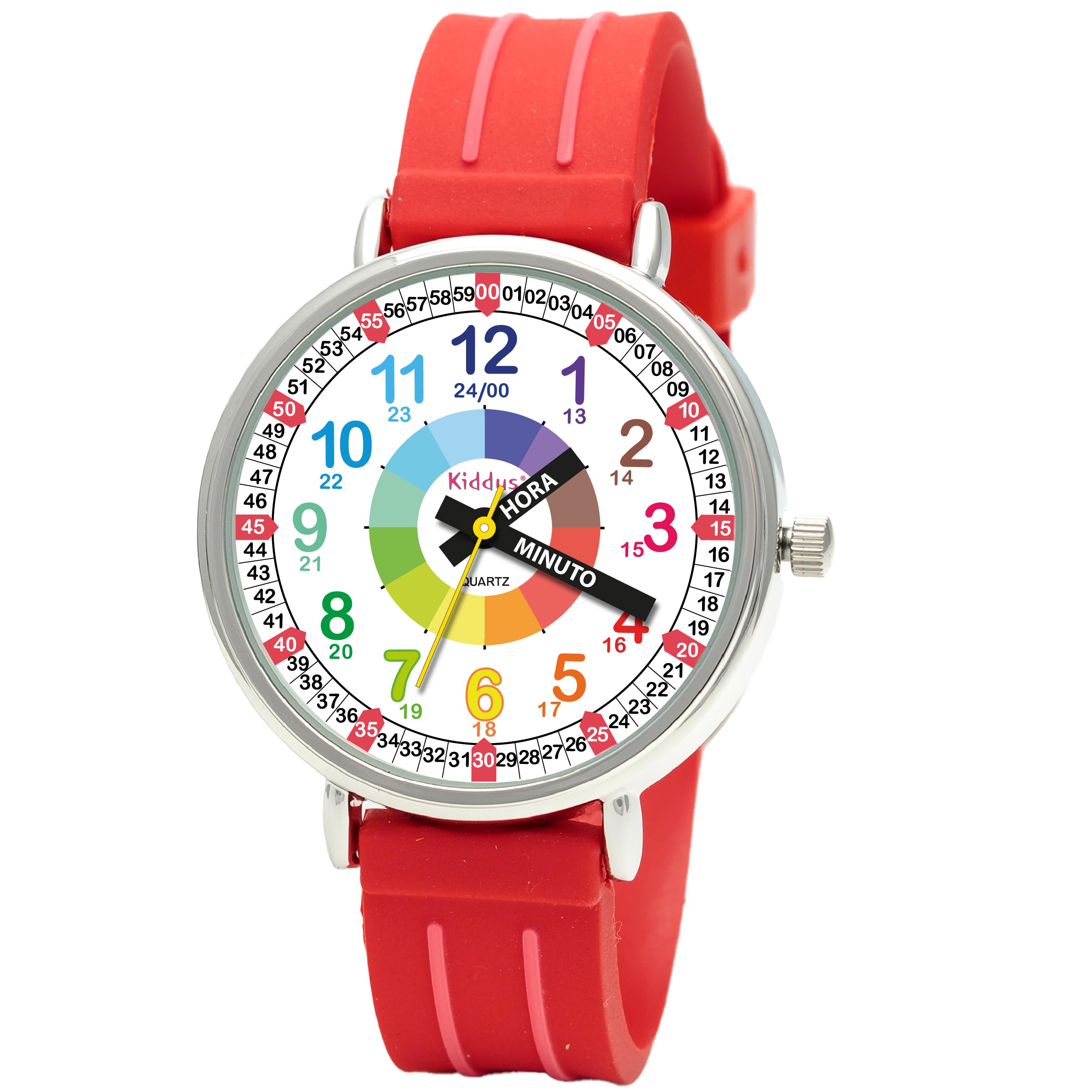 Kiddus Learning Clock for Children, Educational Clock for Children from 5 Years, 3ATM, Analogue for Learning the Time, Japanese Mechanism ClimatePartner certified