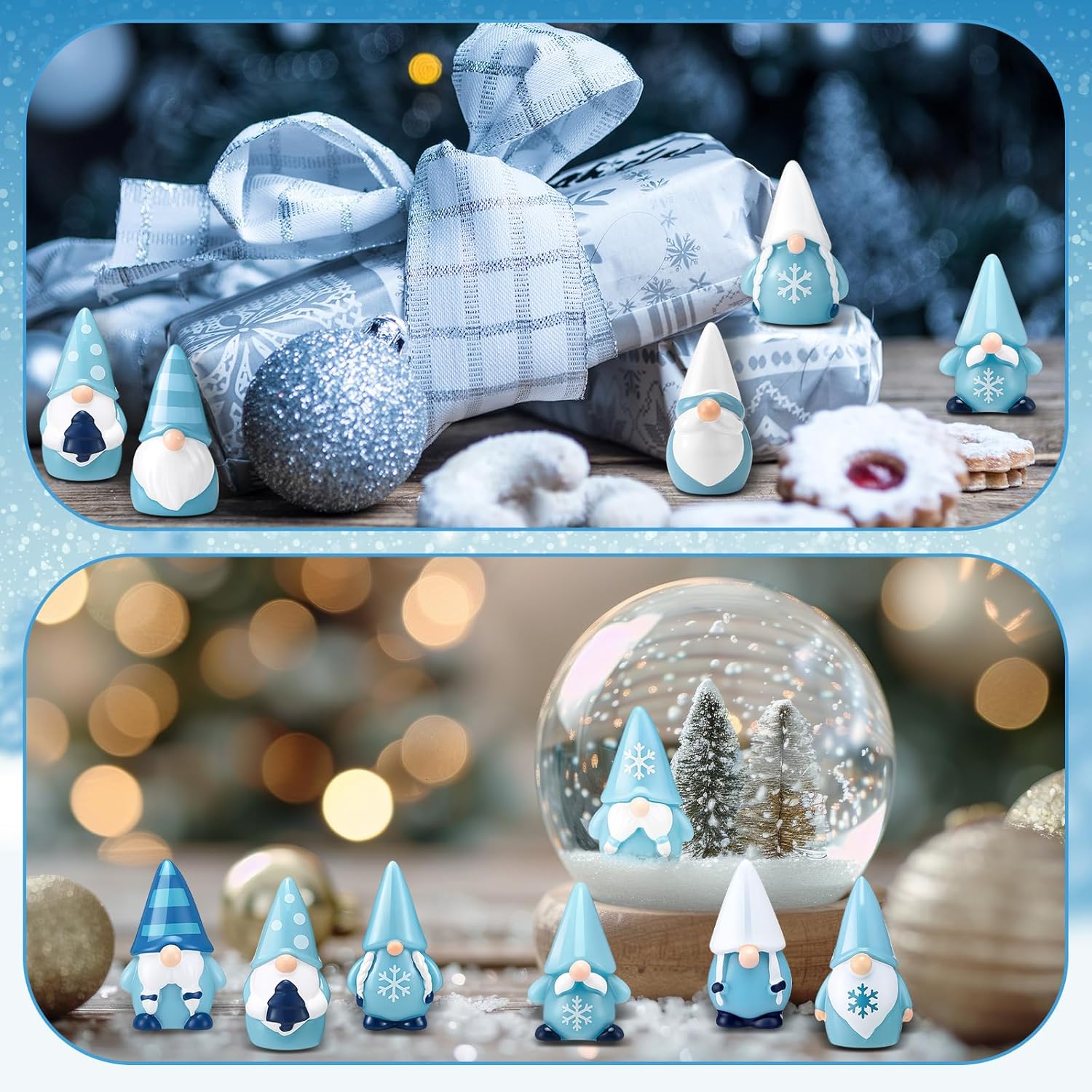 Yalikop 50 Pcs Mini Winter Resin Gnomes Bulk Miniature Gnomes Figurines Winter Christmas Decoration for Farmhouse Home Kitchen Tiered Tray Table Centerpieces Patio Garden Ornament to Hide