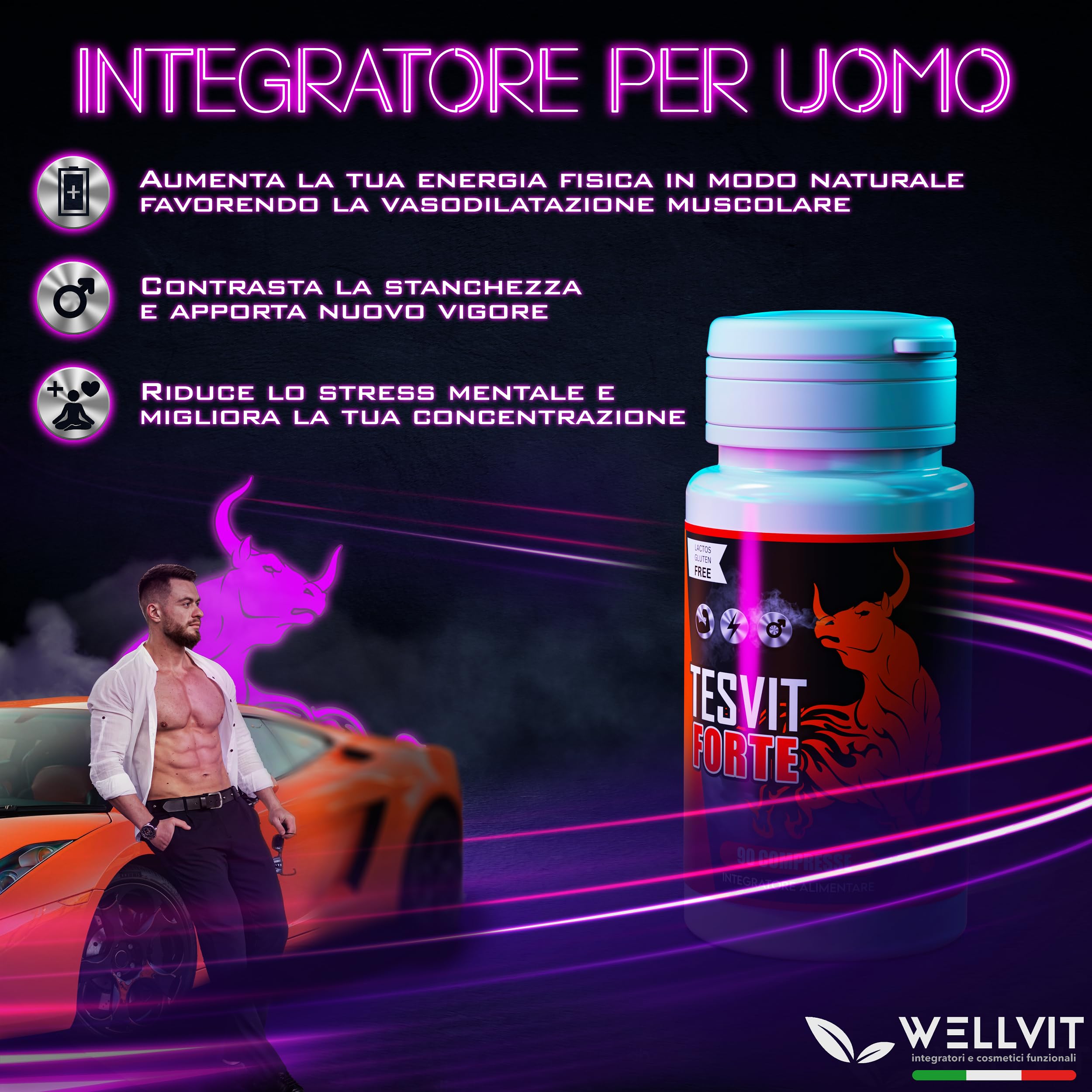 TESVIT FORTE - Testosterone Massa Muscolare , Aumento Naturale di Forza Durata Resistenza con Fieno Greco Premium ad Alto Dosaggio, L Arginina, Acido Aspartico, Zinco per Pura Energia e Potenza (90cp)