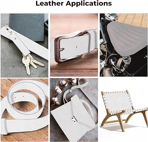 Miniatura 6 de ELW 5-6 oz (0.079-0.094 in) Latigo - Correas de cuero para cinturón, tamaño 0.5 x 60 pulgadas (0.5 x 59.8 in)  Blanco  Cuero de vaca de grano