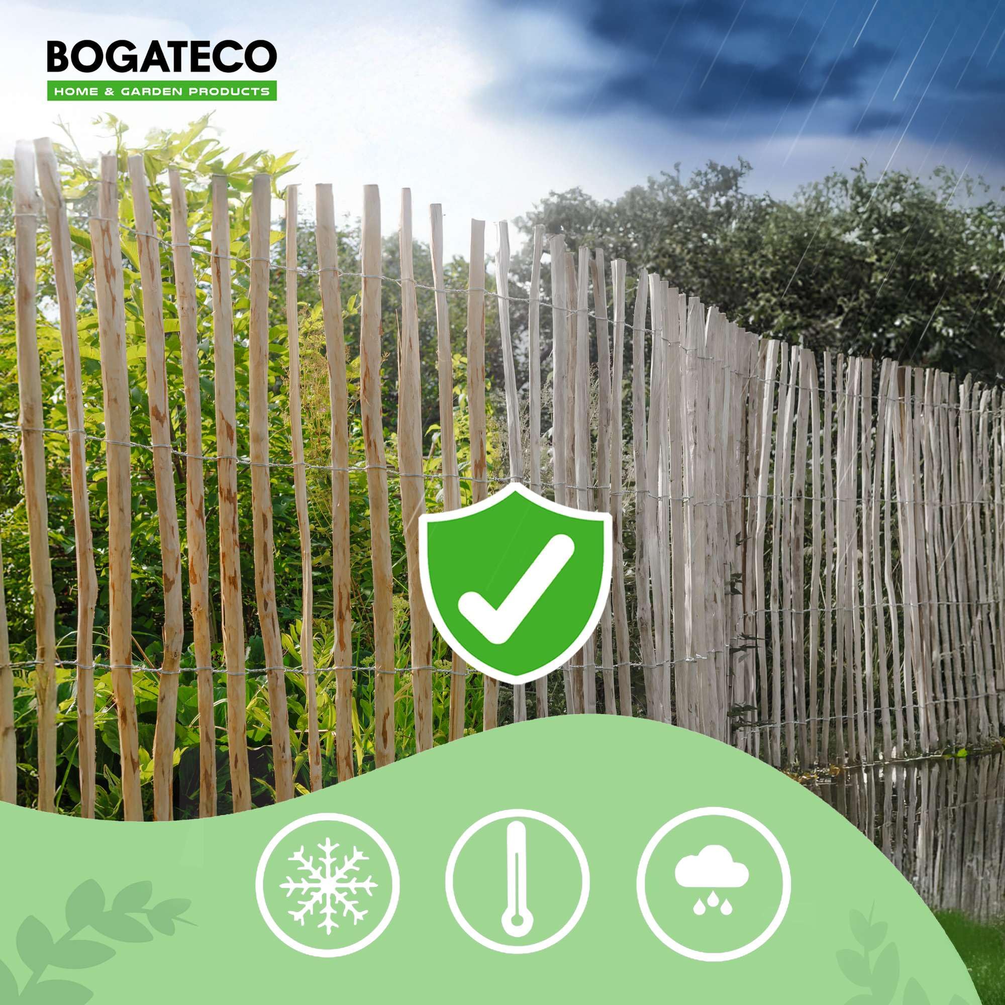 BOGATECO Recinzione di Legno Esterno|Staccionata 500 cm di Lunghezza e 50 cm di Altezza | Distanza tra Le Rotaie 4-5 CM | Perfetto Come Recinzione per Giardini e Laghetti | Frangivista per Giardino