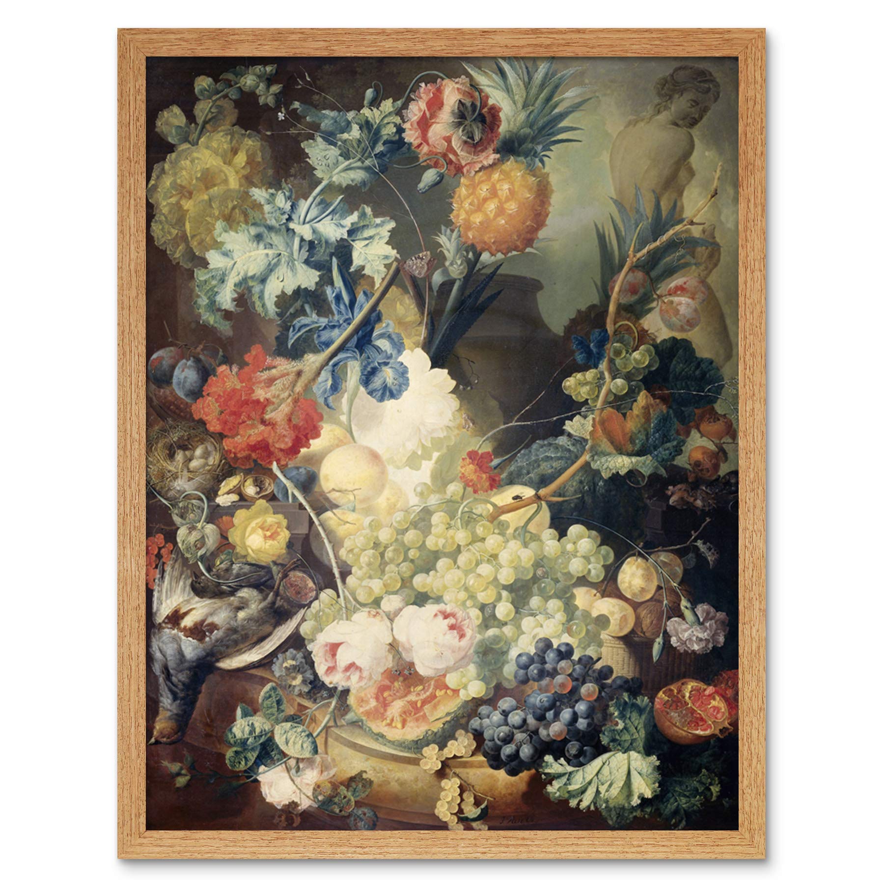 Artery8 Van Os Still Life Flowers Fruits Birds Painting Art Print Framed Poster Wall Decor 12x16 inch