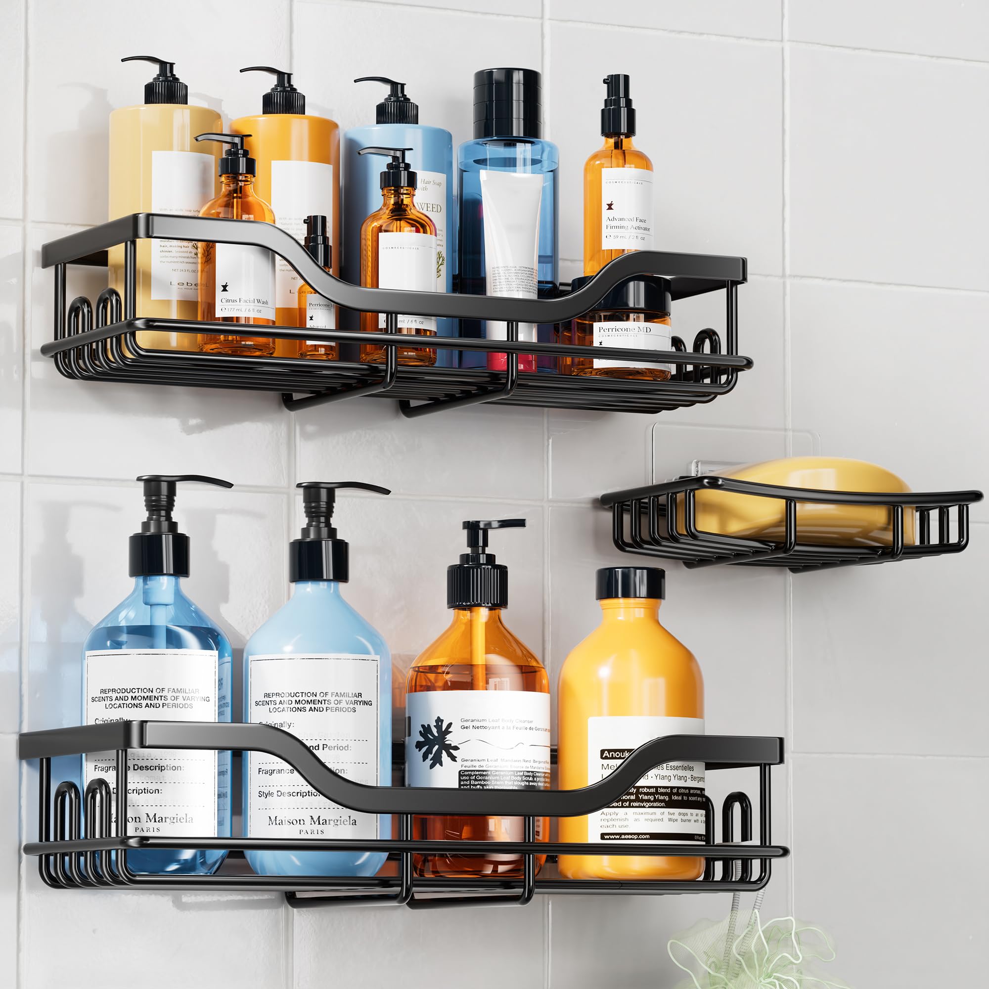 Photo 1 of OMAIRA 3-Pack Shower Caddy with Soap Holder, Adhesive Rustproof No-drill Strudy Loading Inside Shower Organizer Shelves Rack Storage Bathroom Organization for Smooth Wall Glass Tile, Black (Large)