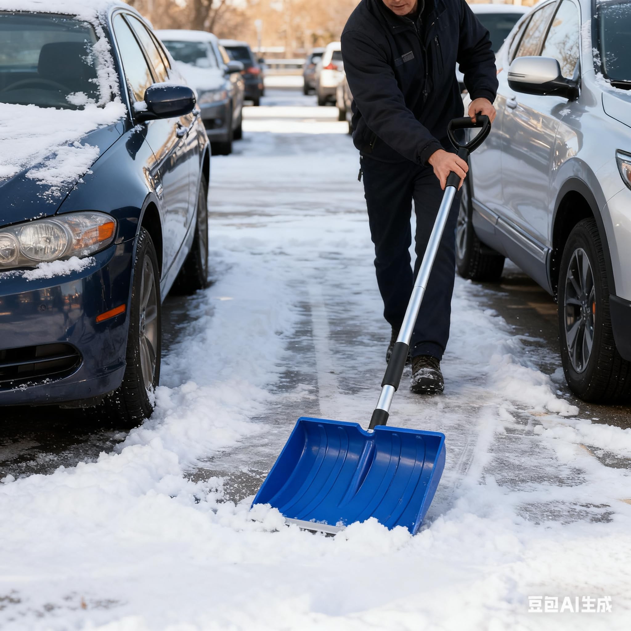 Magshion Pala da neve ergonomica da 40,6 cm con manico in alluminio leggero, rimozione della neve per vialetto e patio, blu