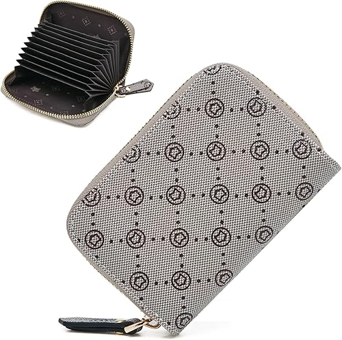 FOXLOVER Cartera minimalista para tarjetas con protección RFID y diseño compacto con cremallera alrededor, ranuras para tarjetas de crédito,