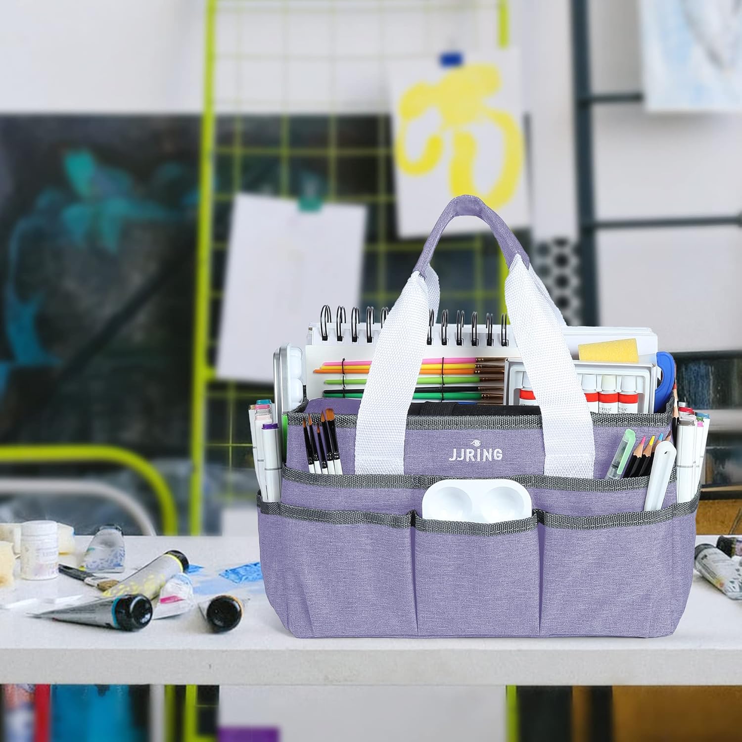 JJRING Craft Organizer Tote Bag, Art Storage Caddy with Multiple Pockets, Lilac Sewing Bag for Art, Craft, Scrapbooking, Medical, and Office Supplies Storage - Image 7
