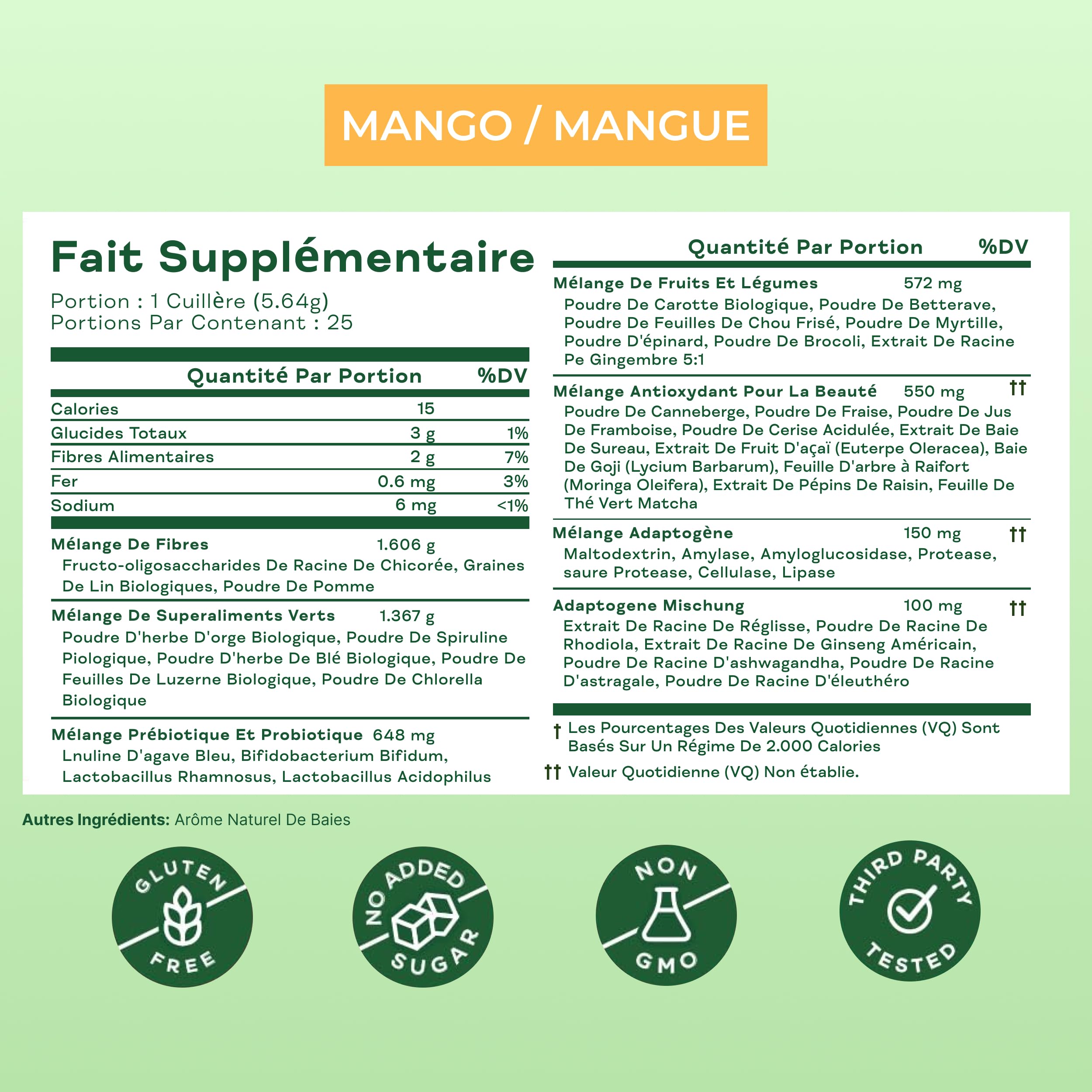 Bloom Superfood Powder Women - mangue - Avec probiotiques, enzymes, spiruline, chlorella - Favorise la santé intestinale, la désintoxication et l'énergie - Anti-bloating - 25 portions - Smoothie Boost