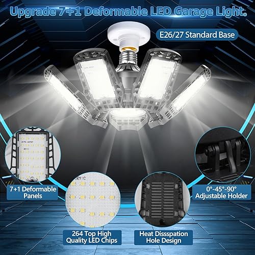 Miniatura 2 de Luz LED de garaje de 200 W, luces LED de tienda de 20000 lúmenes, luces de garaje deformables de techo con 7+1 panel, 7000 K luz diurna ajustable