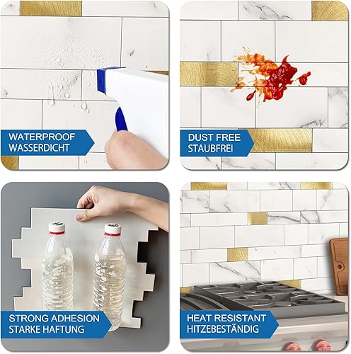 Miniatura 6 de Azulejo protector contra salpicaduras para cocina, despegar y pegar, piedra con acabado mate, pegatinas de azulejos para baño, panel de pared 3D,