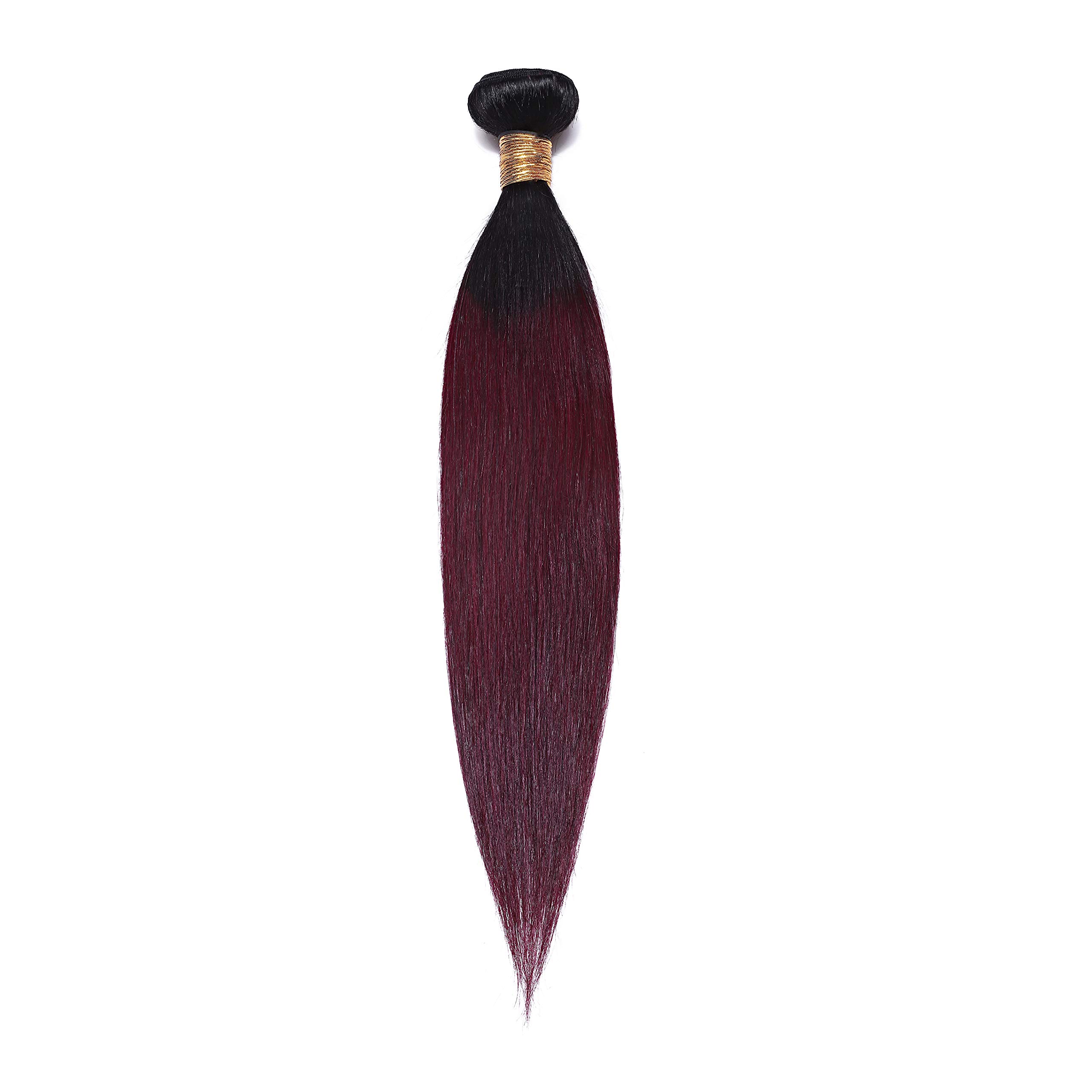 SEGO Extension Capelli Veri Tessitura Matassa Virgin Human Hair Brasiliani Shatush 100g Capelli Lisci per Cucire 25cm #1BT99 Nero Naturale/Rosso Borgogna
