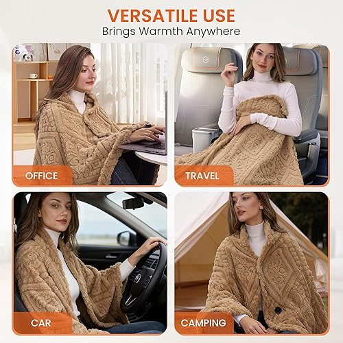 Miniatura 7 de Manta térmica lanuda con banco de energía, manta térmica de piel sintética suave, calentamiento rápido, 3 ajustes de calor, manta eléctrica lavable