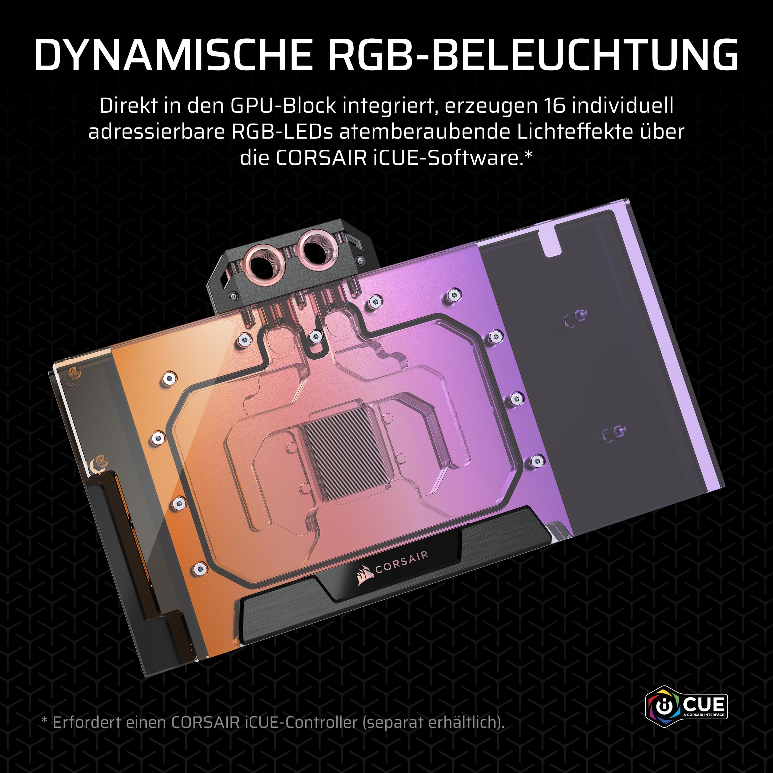 CORSAIR Hydro X Series XG5 RGB 5090 ASTRAL GPU-Wasserblock für ASUS ROG Astral GeForce RTX 5090, Vernickelte Kupferbaugruppe, Über 60 hochdichte Kühlrippen, 16 einzeln ansteuerbare RGB-LEDs – Schwarz