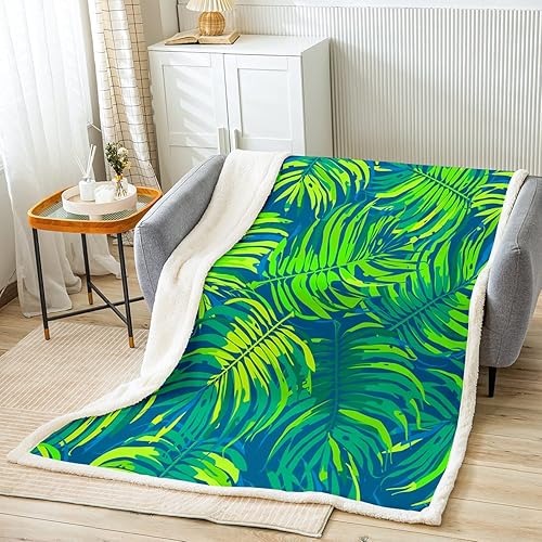 Miniatura 2 de Manta Sherpa de hojas de palmera para sofá, cama temática botánica exótica de plantas tropicales para niños, manta hawaiana botánica natural de