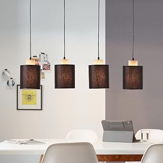 Brilliant 4 flammige Hängelampe - höhenverstellbare Pendelleuchte - FSC zertifiziert - aus Metall/Holz/Textil, in schwarz/holz - 111x80cm, 99413Z76