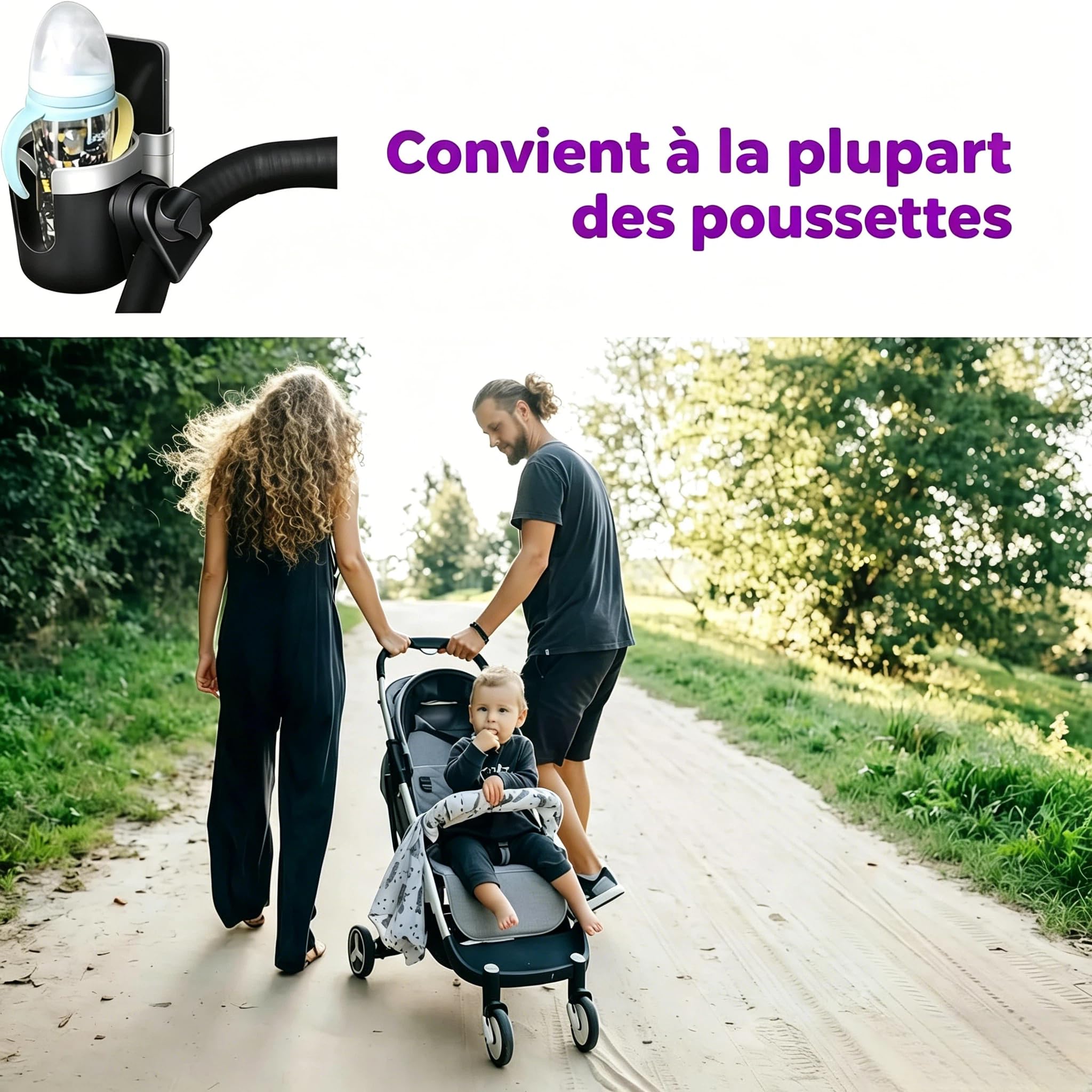 Porte Gobelet Poussette, Universel Accessoire Poussette pour Cybex Yoyo, Porte Gobelet pour Fauteuil Roulant, Vélo, Deambulateur, Trottinette électriqu, Bébé Organisateur Poussette