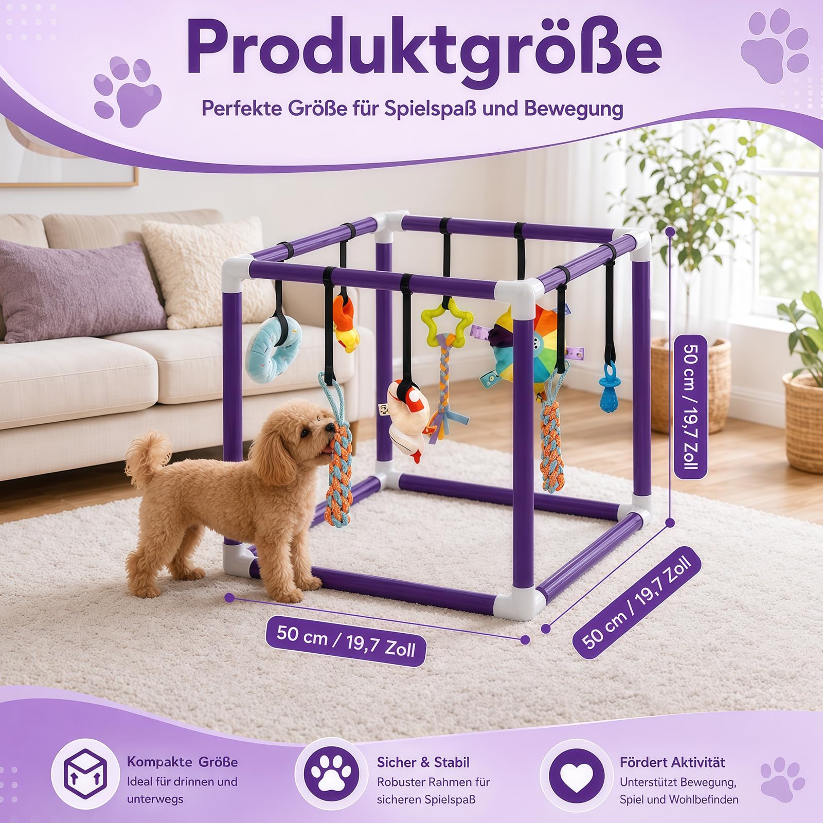 Juguete para cachorros con 8 juguetes colgantes, centro de actividad para cachorros, estimulación sensorial, juguete de mordedor, marco de PVC ajustable, juguete para perros pequeños, 1-5 kg
